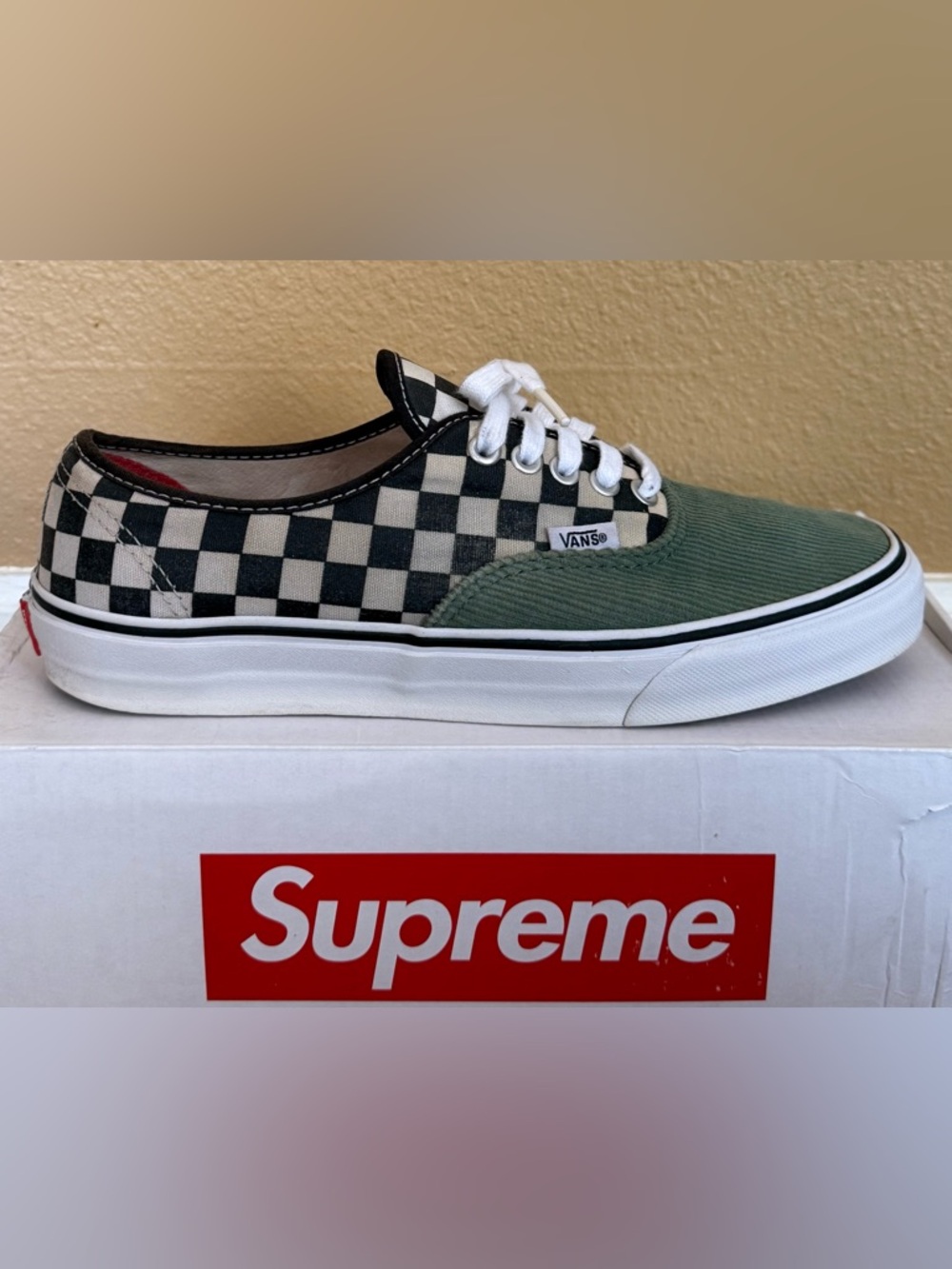 Vans Authentic X Supreme Checkered Corduroy Seafoam Green Shoes 8.5